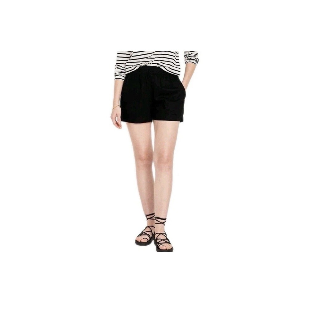 NWT Old Navy Women’s High-Waisted Linen-Blend Shorts 3.5" inseam Black Large